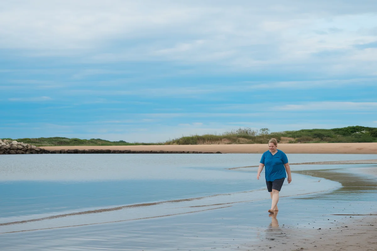 mildly overweight person footing as part of treatment of high blood pressure